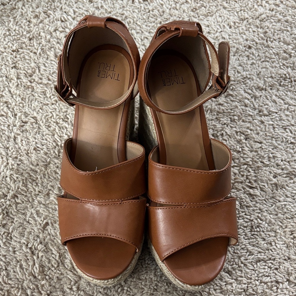 Time and Tru Tan Wedge Sandals